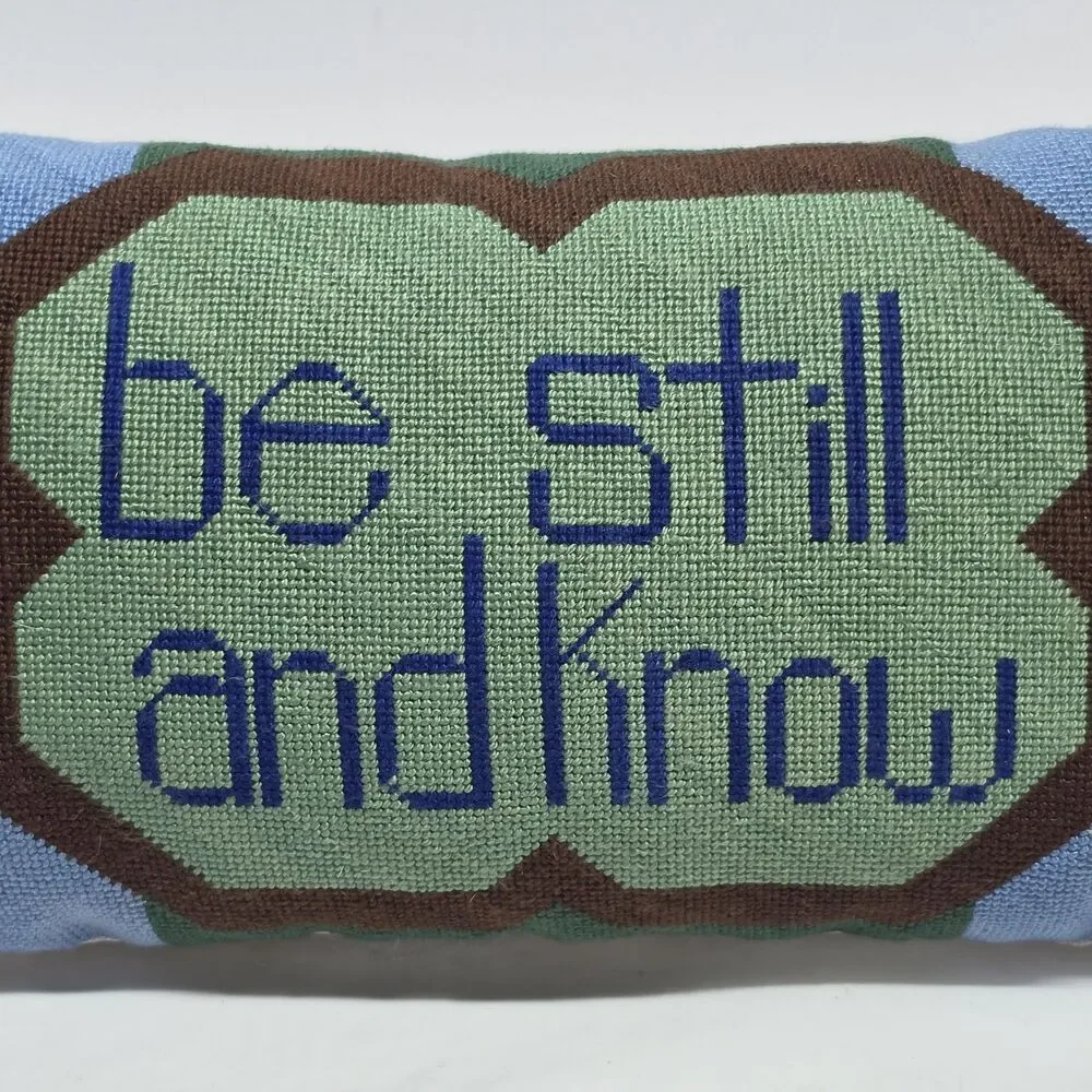 'Be Still And Know' Needlepoint Throw Pillow Beads Embellished Boho Cottagecore